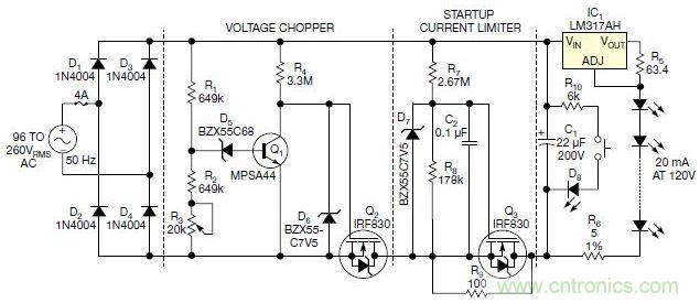 圖3：本電路通過嚴格控制開關的閥值，只提供剛剛足夠的LED電壓，從而提高效率
