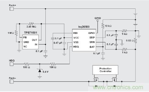 圖3 具有 bq26500 的兩節(jié)電池應用