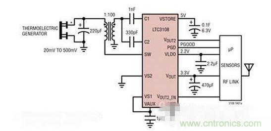 LTC3108 電源芯片優(yōu)化用于從熱電設(shè)備收集能量。