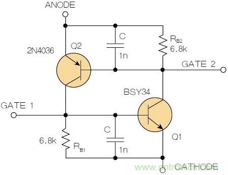 圖2：增加兩個電容值為1nF的SMD陶瓷電容器后，可以在ΔV達到10V的情況下防止導(dǎo)通。