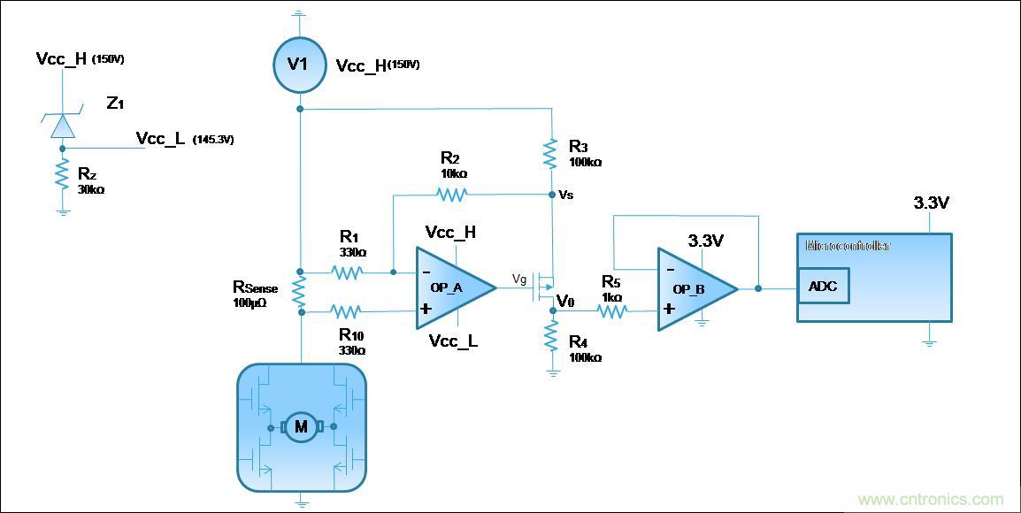 低壓運(yùn)放如何檢測高壓上橋臂電流？