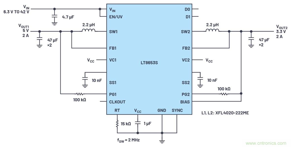 具有6.2 µA靜態(tài)電流的雙通道、42 V、2 A、單片、同步降壓型Silent Switcher 2穩(wěn)壓器
