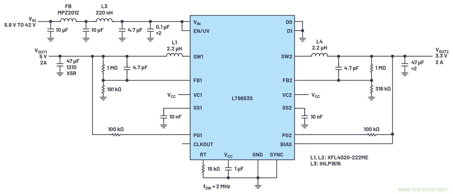 具有6.2 µA靜態(tài)電流的雙通道、42 V、2 A、單片、同步降壓型Silent Switcher 2穩(wěn)壓器