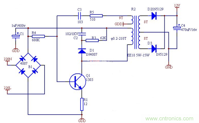 六款簡單的開關(guān)電源電路設(shè)計，內(nèi)附原理圖詳解
