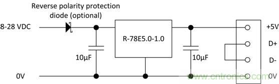 使用RECOM DC/DC轉換器作為USB充電器 使用RECOM DC/DC轉換器作為USB充電器