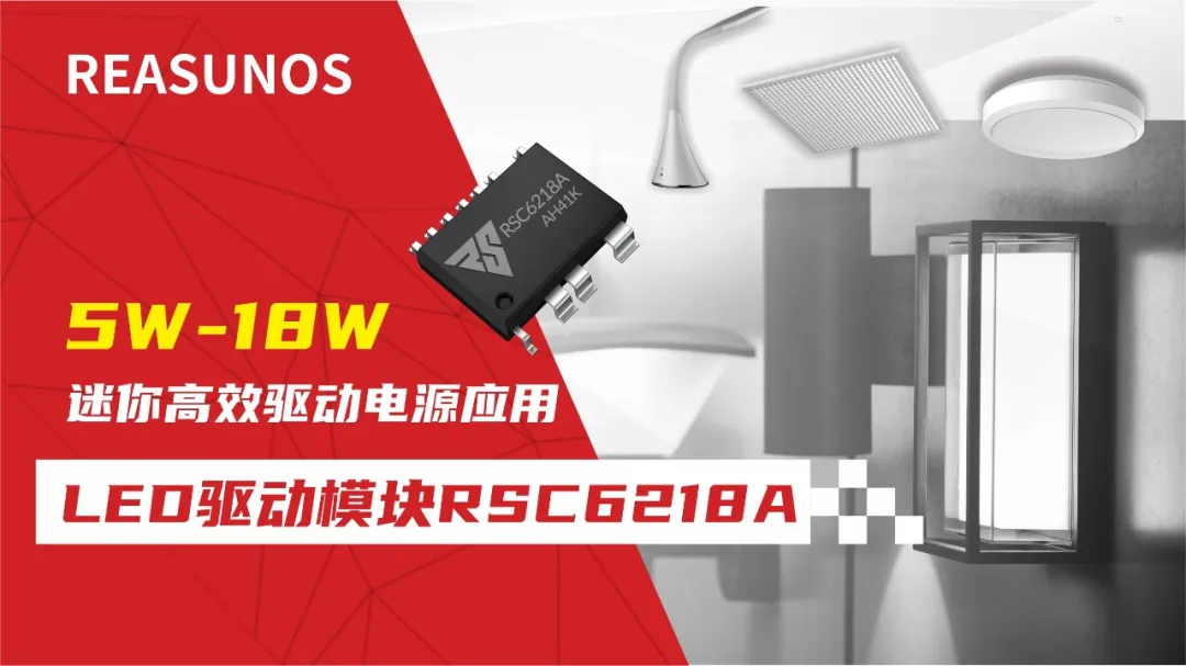 一、LED驅(qū)動(dòng)模塊RSC6218A REASUNOS(瑞森半導(dǎo)體)通過持續(xù)投入研發(fā)，提升LLC應(yīng)用技術(shù)，集成控制芯片與功率轉(zhuǎn)換，成功推出新一代產(chǎn)品RSC6218A WSOP-16，延續(xù)瑞森LLC拓?fù)浞桨福瑫r(shí)機(jī)趨勢(shì)完全迎合我國(guó)雙碳政策，電氣特性契合新版國(guó)標(biāo)GB/T 17625.1-2022和歐盟新版ERP認(rèn)證EU2019/2020雙重法規(guī)，專為中小功率的產(chǎn)品提供優(yōu)秀的方案；接下來會(huì)分幾個(gè)篇章持續(xù)介紹新方案產(chǎn)品的應(yīng)用資料和設(shè)計(jì)實(shí)例分享：  RSC6218A功率模塊內(nèi)部集成CS-CP-LLC電源半橋模塊和功率轉(zhuǎn)換模塊，延續(xù)瑞森主題設(shè)計(jì)方向單級(jí)實(shí)現(xiàn)高PF無頻閃技術(shù)和LLC諧振軟開關(guān)技術(shù)方案：該型號(hào)適用于5-18W功率段；具備高轉(zhuǎn)換效率(90%+)，高PF(>0.96)，低THD(<10%)，小型化(縮小PCB面積10-25%)，通過優(yōu)化產(chǎn)品內(nèi)部設(shè)計(jì)提升產(chǎn)品內(nèi)部功率器件的開啟與關(guān)閉性能，避免干擾發(fā)生，最高工作頻率達(dá)200KHZ，實(shí)現(xiàn)WSOP-16封裝兼顧散熱與小型化；并且內(nèi)部可自動(dòng)設(shè)置死區(qū)時(shí)間，讓方案可靠易設(shè)計(jì)。 產(chǎn)品可廣泛應(yīng)用于： 1.護(hù)眼系列燈具：如教室燈、辦公燈、護(hù)眼臺(tái)燈、壁燈、閱覽室燈等； 2.家居類燈具：如客廳燈、臥室燈、兒童房燈、廚房燈、走廊燈等； 3.軌道類燈具：地鐵照明、高鐵照明、隧道照明、車站照明等； 4.商照類燈具：筒燈、射燈、投射燈、 亮化燈、防爆燈等； 方案起到提供高效，穩(wěn)定，長(zhǎng)壽命的作用。 二、產(chǎn)品功能框架  三、IC各PIN腳功能說明  PIN1 PGND 功率地，內(nèi)部是連接低邊MOS的S端地線； PIN2  NC  PIN3  HS 半橋MOS低邊漏極PIN； PIN4  HS 半橋MOS低邊漏極PIN； PIN5  HS 半橋MOS高邊源極PIN； PIN6  HS 半橋MOS高邊源極PIN； PIN7  NC  PIN8  HO 半橋MO高邊漏極； PIN9  HO 半橋MOS高邊漏極； PIN10 HB 半橋驅(qū)動(dòng)高邊電源，通過外置的一個(gè)二極管與電容組成自舉回路，為高邊 MOS 的開啟提供電平； PIN11 VIN 高壓?jiǎn)?dòng)的輸入腳，最高耐壓可達(dá)DC600V，啟動(dòng)電流在1.7mA，一般應(yīng)用是從高壓電解處串接一個(gè)1206100K電阻引到PIN1，在整個(gè)環(huán)路還未建立起來時(shí)，是靠這個(gè)引腳的供電通過內(nèi)部連接到PIN6VCC，然后把VCC電容慢慢充電到芯片的啟動(dòng)電壓后，芯片開始工作。整個(gè)環(huán)路建立起來后，VIN腳內(nèi)部關(guān)斷，VCC 通過外部變壓器輔助繞組供電維持正常工作； PIN12  VCC 信號(hào)電源引腳， 工作電壓范圍 8-20V，工作電流在 0.8mA，靜態(tài)工作電流是 720uA； PIN13  NC DT懸空腳； PIN14 FB  電壓反饋輸入，VFB中心值是1.2V，該引腳的功能主要是限定空載電壓的最大幅度，該芯片空載保護(hù)屬于打嗝模式，可以有效降低空載損耗，能效要求輕松符合小于0.5W的要求； PIN15  CS 電流采樣正弦波信號(hào)輸入該P(yáng)IN腳是通過線路中的互感電感采樣得到全波的正弦波信號(hào)， 通過電阻轉(zhuǎn)換為電壓信號(hào)后，輸入到CS PIN腳， 內(nèi)部連接到壓控振蕩器，根據(jù)輸入進(jìn)來的電壓幅值大小，以及正弦波的頻率，壓控振蕩器輸出對(duì)應(yīng)的方波來控制LG與HG端的MOS開關(guān)頻率，實(shí)現(xiàn)恒流調(diào)節(jié)控制； PIN16  AGND 信號(hào)地參考電平，主要連接 VCC，F(xiàn)B 對(duì)應(yīng) PIN 腳的元件地線。 四、關(guān)鍵PIN腳參數(shù)設(shè)定范圍  五、典型應(yīng)用原理圖  關(guān)注瑞森半導(dǎo)體公眾號(hào)，接下來持續(xù)分享具體案例的設(shè)計(jì)參考文檔，攜手各伙伴們實(shí)現(xiàn)新版國(guó)標(biāo)GB/T17625.1-2022的順利達(dá)標(biāo)，為工程師縮短開發(fā)周期，讓工廠端得到滿意的產(chǎn)品，給客戶一個(gè)滿意的答卷，得到需要的利潤(rùn)空間。